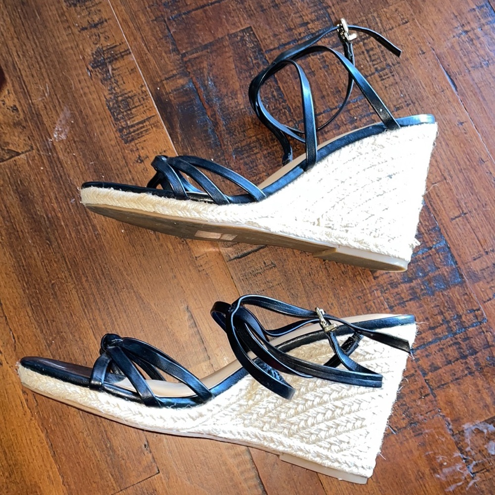 Express Elegant Black Strappy Espadrille Wedge Sandals